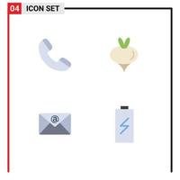 Mobile Interface Flat Icon Set of 4 Pictograms of call mail food spring charge Editable Vector Design Elements