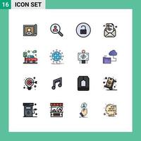 Modern Set of 16 Flat Color Filled Lines Pictograph of profile e search newsletter multimedia Editable Creative Vector Design Elements