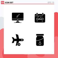 Group of 4 Solid Glyphs Signs and Symbols for computer flight imac date plane Editable Vector Design Elements