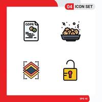 Pack of 4 creative Filledline Flat Colors of data object gdpr food server Editable Vector Design Elements