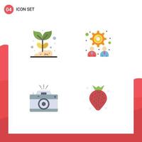 Group of 4 Modern Flat Icons Set for agriculture photography nature strategy photo Editable Vector Design Elements