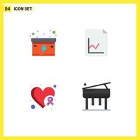 4 Creative Icons Modern Signs and Symbols of accumulator heart awareness analytics breast music Editable Vector Design Elements