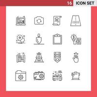 Pack of 16 Modern Outlines Signs and Symbols for Web Print Media such as equipment star document notification route Editable Vector Design Elements