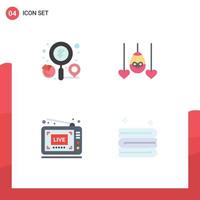 4 Universal Flat Icons Set for Web and Mobile Applications finder broadcast search heart show Editable Vector Design Elements