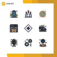 9 User Interface Filledline Flat Color Pack of modern Signs and Symbols of sign machine sport device focus Editable Vector Design Elements