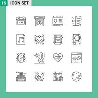 Modern Set of 16 Outlines Pictograph of audio travelling gift card travel navigation Editable Vector Design Elements