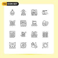16 User Interface Outline Pack of modern Signs and Symbols of pacman game car computer car Editable Vector Design Elements