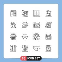 Universal Icon Symbols Group of 16 Modern Outlines of data management data dj space like Editable Vector Design Elements