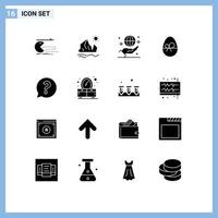 Modern Set of 16 Solid Glyphs and symbols such as easter egg iceberg international globe Editable Vector Design Elements