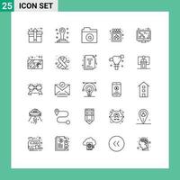 25 User Interface Line Pack of modern Signs and Symbols of screen atom search box fire Editable Vector Design Elements