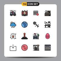 Group of 16 Flat Color Filled Lines Signs and Symbols for barn planning online plan calendar Editable Creative Vector Design Elements