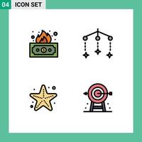 Set of 4 Commercial Filledline Flat Colors pack for risky star money sleep business Editable Vector Design Elements