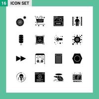 Modern Set of 16 Solid Glyphs and symbols such as commentator task interface maze challenge Editable Vector Design Elements