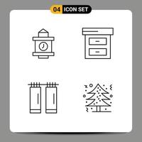 Mobile Interface Line Set of 4 Pictograms of train christmas archive bathroom holidays Editable Vector Design Elements