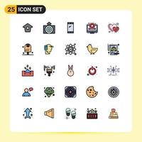 Universal Icon Symbols Group of 25 Modern Filled line Flat Colors of like favorite smart phone place holder heat map Editable Vector Design Elements