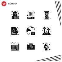 Group of 9 Modern Solid Glyphs Set for develop app timer virus folder Editable Vector Design Elements