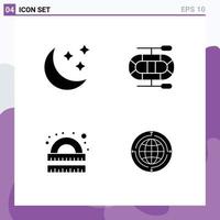 Universal Icon Symbols Group of 4 Modern Solid Glyphs of moon ruler weather drawing globe Editable Vector Design Elements