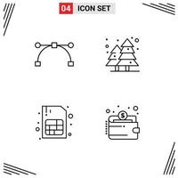 Set of 4 Modern UI Icons Symbols Signs for anchor sim plant park wallet Editable Vector Design Elements