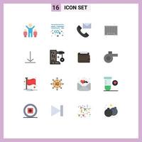 Pack of 16 creative Flat Colors of video shopping contact search barcode Editable Pack of Creative Vector Design Elements