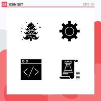 Modern Set of 4 Solid Glyphs and symbols such as christmas development setting user castle Editable Vector Design Elements