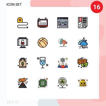 16 User Interface Flat Color Filled Line Pack of modern Signs and Symbols of data page display document bookmark Editable Creative Vector Design Elements