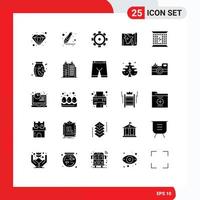 Pack of 25 Modern Solid Glyphs Signs and Symbols for Web Print Media such as energy electricity setting charging bangla Editable Vector Design Elements