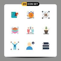 Pictogram Set of 9 Simple Flat Colors of dna layer management design brain Editable Vector Design Elements