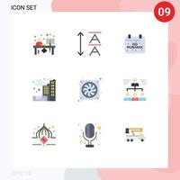 Editable Vector Line Pack of 9 Simple Flat Colors of fan casing eid pollution city Editable Vector Design Elements