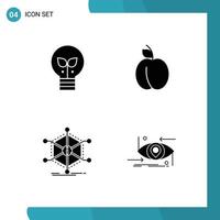 4 Thematic Vector Solid Glyphs and Editable Symbols of eco info light fruit resources Editable Vector Design Elements