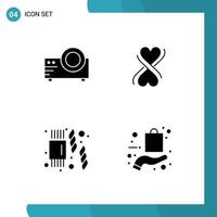 Modern Set of 4 Solid Glyphs and symbols such as projector pasta multi media typography ecommerce Editable Vector Design Elements