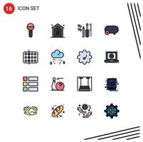 Mobile Interface Flat Color Filled Line Set of 16 Pictograms of add comment storehouse chat engineering Editable Creative Vector Design Elements