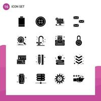 Set of 16 Vector Solid Glyphs on Grid for performance envelope experiment email contact Editable Vector Design Elements