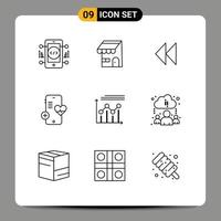 Set of 9 Modern UI Icons Symbols Signs for chart heart control beat medical Editable Vector Design Elements