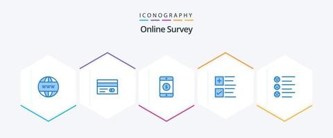 Online Survey 25 Blue icon pack including text. format. dollar. business. tick vector