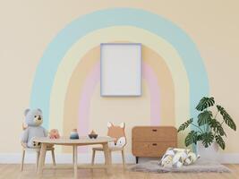 3D mockup photo frame in chidren room rendering