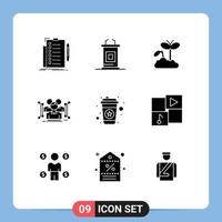 Group of 9 Solid Glyphs Signs and Symbols for public data professor body plant Editable Vector Design Elements