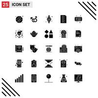 Pack of 25 Modern Solid Glyphs Signs and Symbols for Web Print Media such as love hobby watch hobbies website Editable Vector Design Elements