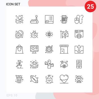 25 Universal Lines Set for Web and Mobile Applications desktop computer blackboard online store mall Editable Vector Design Elements