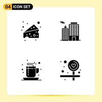 Modern Set of 4 Solid Glyphs Pictograph of cheese office building city board Editable Vector Design Elements