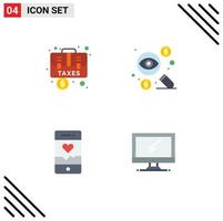 Set of 4 Modern UI Icons Symbols Signs for accounting taxes briefcase coin running Editable Vector Design Elements