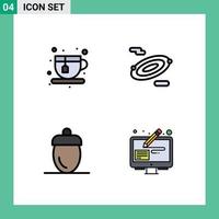 Group of 4 Modern Filledline Flat Colors Set for diet fruits rotation acorn design tools Editable Vector Design Elements