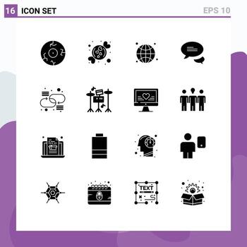 usuario interfaz paquete de dieciséis básico sólido glifos de enlace cadena global mensajes de texto chateando editable vector diseño elementos