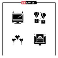 Group of 4 Solid Glyphs Signs and Symbols for hardware balloon air logistic taxi Editable Vector Design Elements