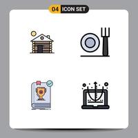 Pack of 4 Modern Filledline Flat Colors Signs and Symbols for Web Print Media such as hotel leader home restaurant rules Editable Vector Design Elements