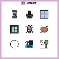 Set of 9 Modern UI Icons Symbols Signs for clock window layout interior frame Editable Vector Design Elements