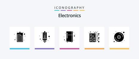 Electronics Glyph 5 Icon Pack Including . dvd. fridge. disk. mp music. Creative Icons Design vector