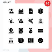 Set of 16 Vector Solid Glyphs on Grid for army high school speed test education website Editable Vector Design Elements