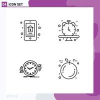 moderno conjunto de 4 4 línea de relleno plano colores y símbolos tal como en línea rebaja apoyo propiedad calendario agujas del reloj editable vector diseño elementos