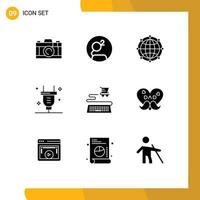 Pictogram Set of 9 Simple Solid Glyphs of online electricity global switch plug Editable Vector Design Elements