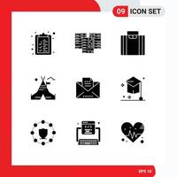 Pictogram Set of 9 Simple Solid Glyphs of email copy briefcase american tent Editable Vector Design Elements
